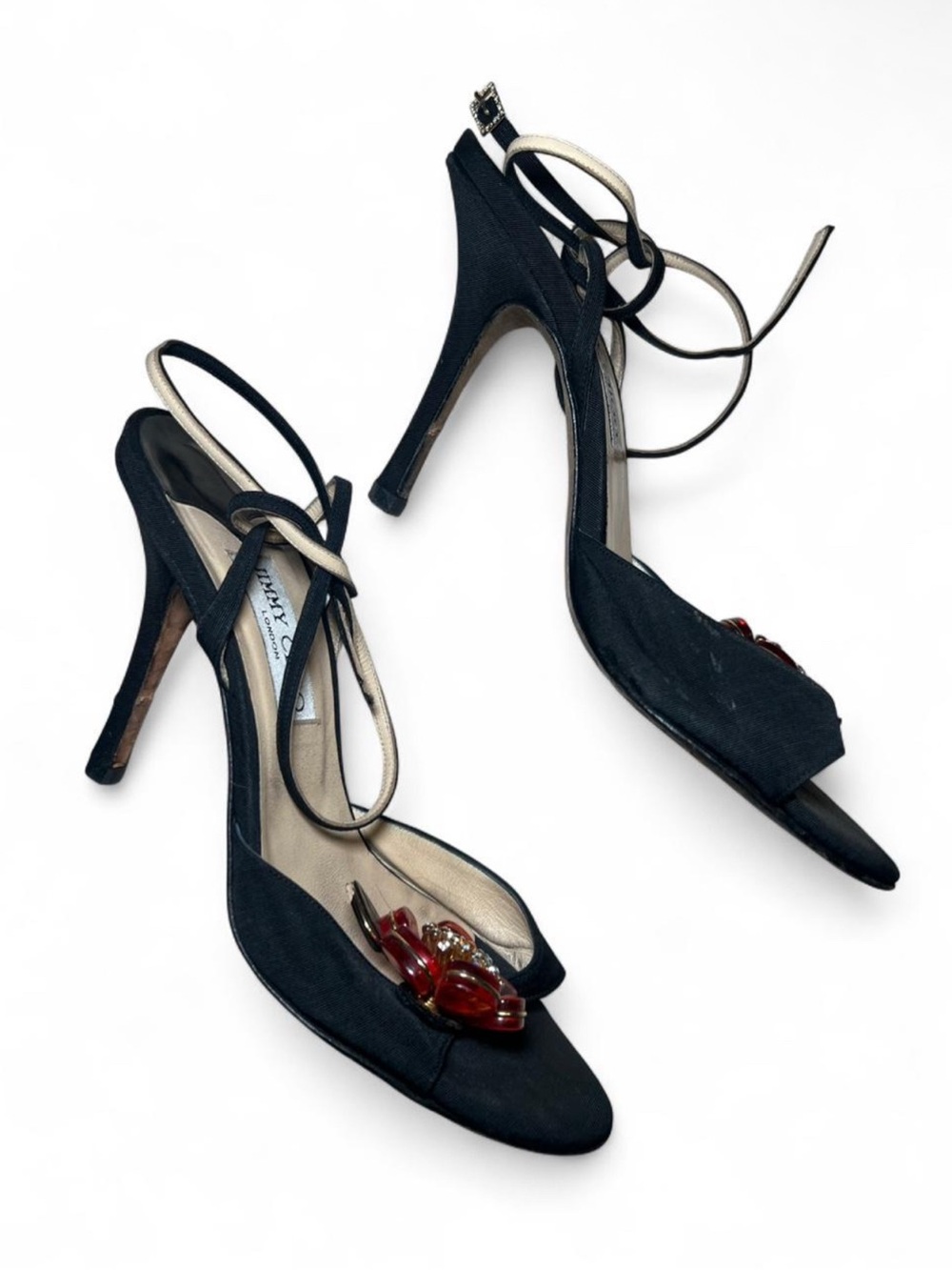 Vintage Jimmy Choo Floral Black Strappy Heels - Picture 3 of 7